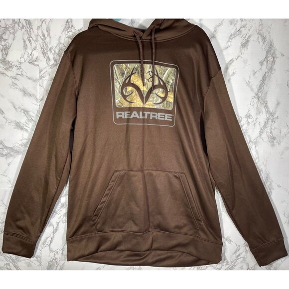Realtree Mens XL Brown Hooded Sweatshirt With Camo Logo - Picture 1 of 10